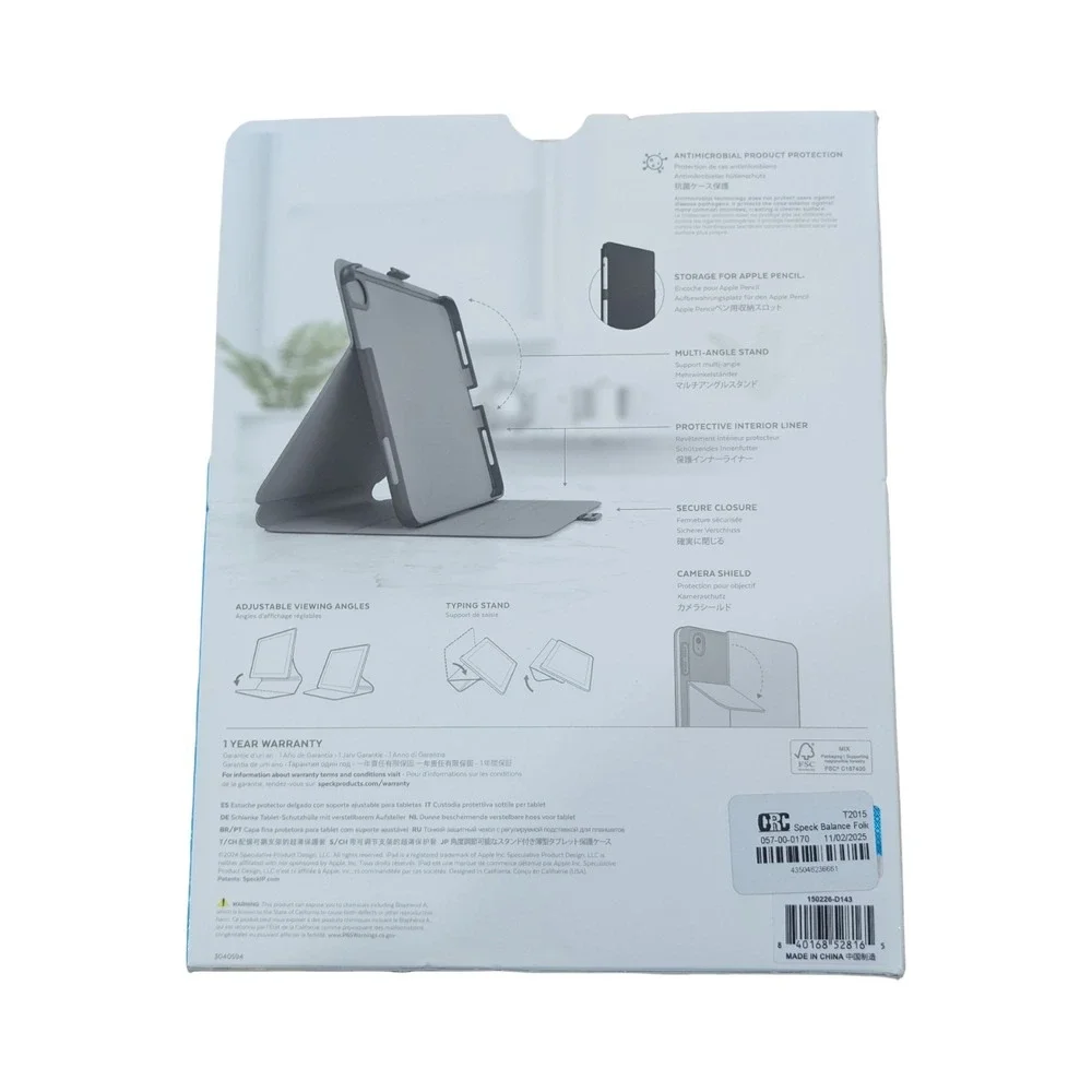 BbN Speck BALANCE‎ FOLIO Case for 2022 Apple iPad 10.9'' - Black/Charcoal New